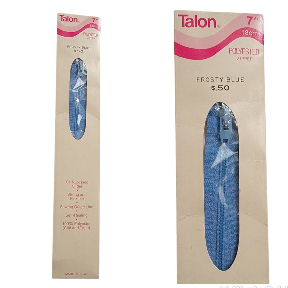 VTG 70s Talon Zipper Frosty Blue 7" 18cm Polyester Coil Closed End Sewing Notion